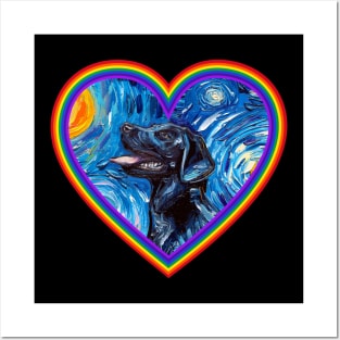 Black Labrador in a Rainbow Heart Posters and Art